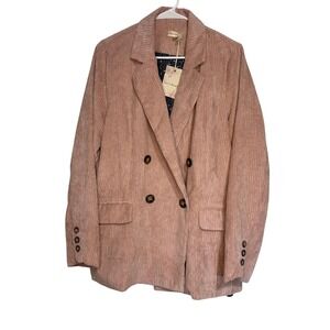 Hem & Thread Women Pink Corduroy Double Breasted Blazer Floral Lining 30011 L